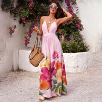 Bohemian Slip Dress With Deep V Neck And Positional Print