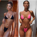 Pure Color Gathered Tether Sexy Bikini Split Swimsuit
