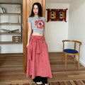 Lace-up Plaid Side Loose Zip Skirt