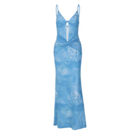 New Arrival Printed Hollow Out Knotted V Neck Sleeveless Long Dress For Women