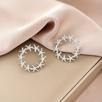 Oval Stainless Steel Earrings, Trendy Geometric Heart Texture, 18K Gold Plated Ear Studs, Titanium Steel