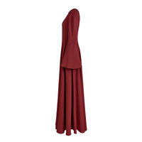 Round-neck Long-sleeve Minimalist Red Maxi Dress With A Fitted Waist And Panel Detailing