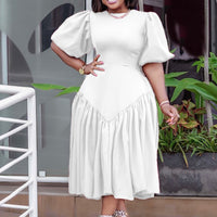 Ruffled Plus-Size Fashionable Puff-Sleeve Dress African Style