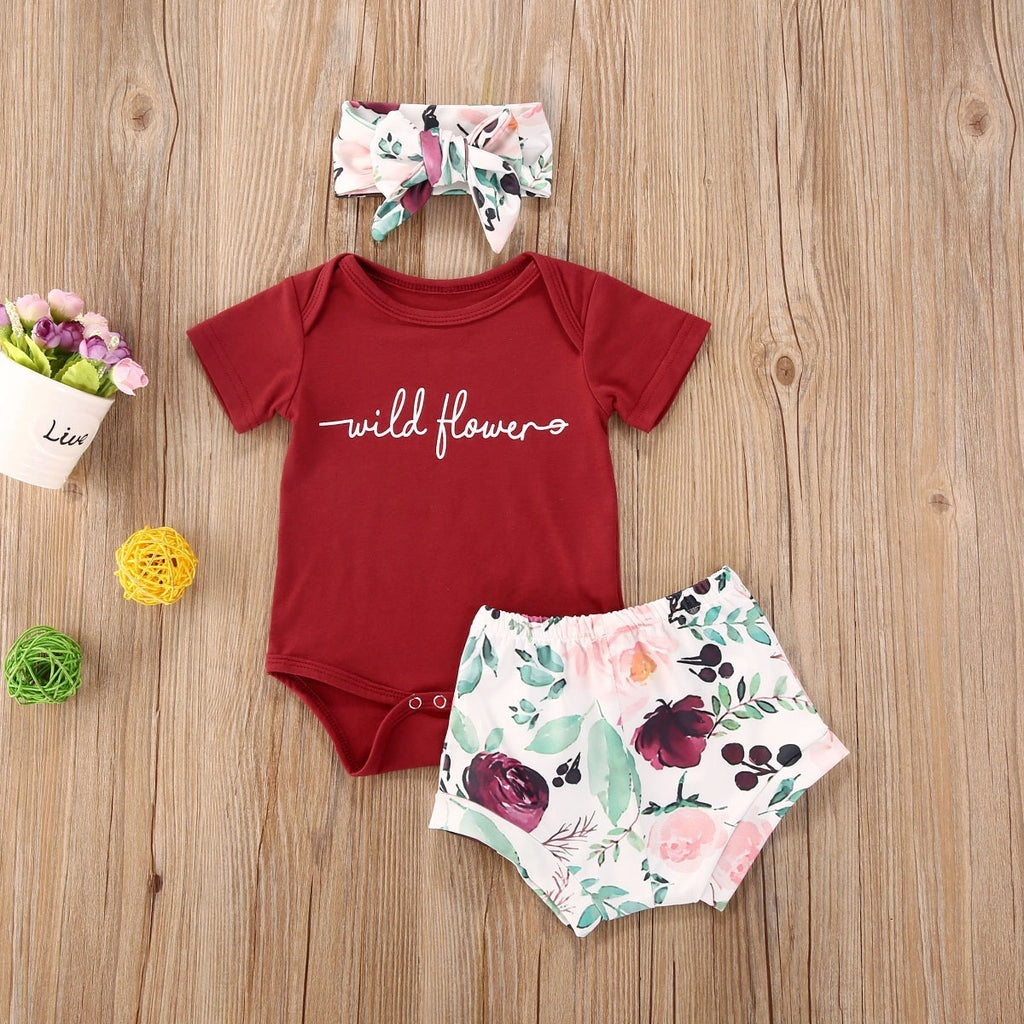 Summer Fashion New Products Toddler Red Baby Girl Cotton Clothes Set Letters