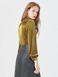 Trendy striped stretch velvet lace knitted top