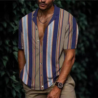 Men's Luxury Shirt Short Slim Top Lapel Button T-shirt