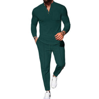 Men's Waffle Henley Neck Pants Long Sleeve T-Shirt Casual Set