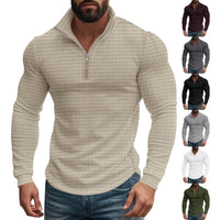 American Retro Autumn And Winter Long Sleeve Men's Half Zipper Small Plaid Casual Stand Collar Long Sleeve Sweater