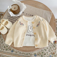 Baby Girls' Cotton Embroidery Long Sleeve Knitted Coat
