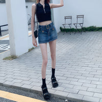 Women's Short Skirt Thin High Waist Slim Denim Culottes