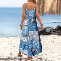 Resort-Style Printed Casual V-Neck Slip Dress With Straps
