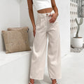 Cotton-linen Womens Trousers, Straight-leg High-waist Pants