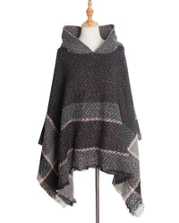 Fishbone Pattern Ladies Hooded Shawl Pullover Cloak