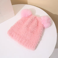 Bear Plush Ear Protection Knitted Hat Women's Warm Double Hairball Wool Hat