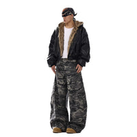 American-style Vintage Camouflage Machete-cut Jeans For Men