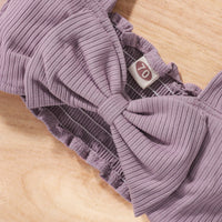 Children's Clothing Summer Sunken Stripe Cotton Bow Suspenders Short Shirt Bell-bottom Pants Suit