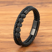 Fashionable All-Match Stainless Steel Genuine Leather Double-Braided Leather Cord Bracelet