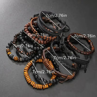 12-piece Set Of Coconut Shell Wooden Bead Stretch Bracelets For Men
