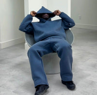 Men's Casual Solid Color Hooded Pullover Straight Pants