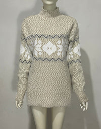 Embroidered Jacquard Pullover Loose Bottoming Shirt Mock Neck Sweater Coat