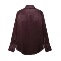 Women's Pocket Silk Satin Long-sleeved Shirt