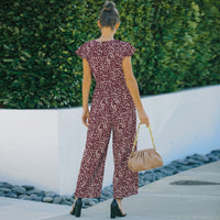 V-neck Floral Chiffon Jumpsuit Wide-leg Pants