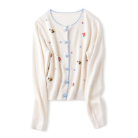 New Round Neck Handmade Embroidery Pure Cashmere Sweater Female