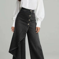 Denim Skort With Button Closure And Washed Finish For Women