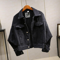 Spring And Autumn Korean Style Loose Denim Jacket Women's All-matching Batwing Sleeve Black