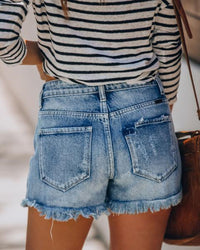 Button Hole Fringed Jeans Shorts Hot Pants