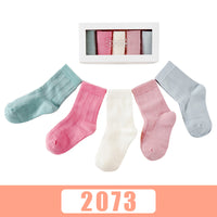 Five pairs of breathable cartoon baby socks in autumn and winter