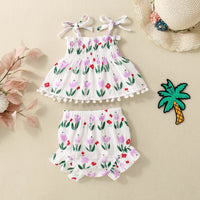 Baby Girl Cute Flowers Sling Half-length Lace Skirt Shorts Suit