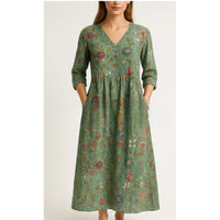 European And American-style Printed Casual Loose-fitting Long-sleeve Dress