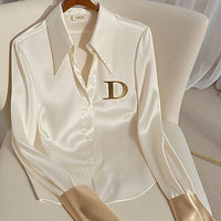 White Acetate Satin Shirt Women's Design Sense