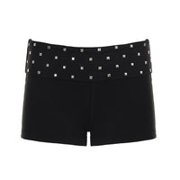 Cross-border New Slim-fit Figure-flattering Black Casual Knitted Mini Shorts With Rivets And A Low Waist