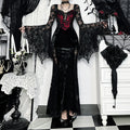 Vampire Chain Long-Sleeve Dress Subculture-Style Lace-Patchwork Maxi Dress