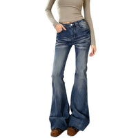 Womens Vintage Distressed Washed Denim Jeans With A Low Waist