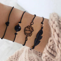 Retro Ethnic Style Lotus Leaves Love Spray Paint Bracelet Anklet