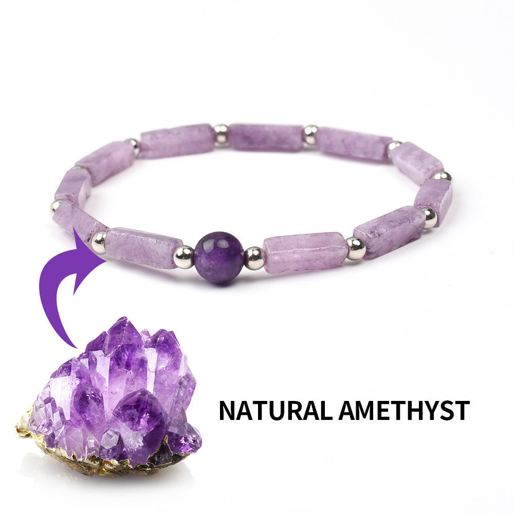 Unisex 4x 13 Square Column Bracelet Amethyst Round Beads