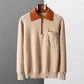 Foreign Trade Men's Autumn And Winter Contrast Color Wool Knitted Half-open Polo Long-sleeved Fleece Sweater