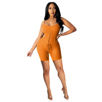 Female OL Commuter Solid Color Suspender Binding Jumpsuit
