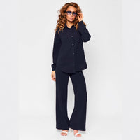 New French-style Casual Relaxed Chic Two-piece Loungewear Set Loose Commuter Shirt And Pants Suit For Women