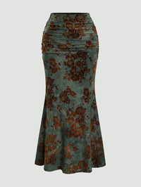 Autumn New Womens Elegant Velvet Sheath Midi Skirt