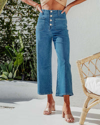 Retro Loose Straight Single Row Ornament High Waist Wide Leg Women's Jeans