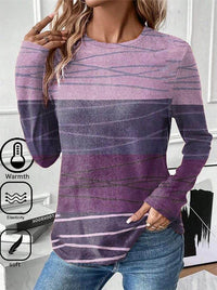 Women's Flower Striped Printed Long Sleeves T-shirt Loose Plus Size Women's Clothing