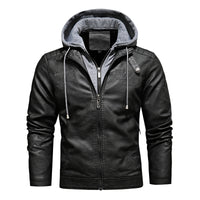Men's Fashionable Removable Hooded Leather Jacket