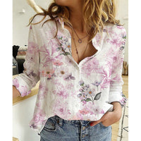 Linen Cotton Washed Single-breasted Long Sleeve Shirt For Women