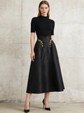 Irregularly Shaped Button-decorated Pleated Midi Skirt
