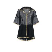 See-through Cardigan Pajamas Two-piece Set For Women