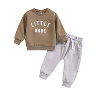 Children's Round Neck Letter Print Top Solid Color Trousers Two-piece Set